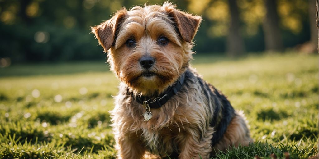 Norfolk-Terrier während der Fellpflege mit Bürste