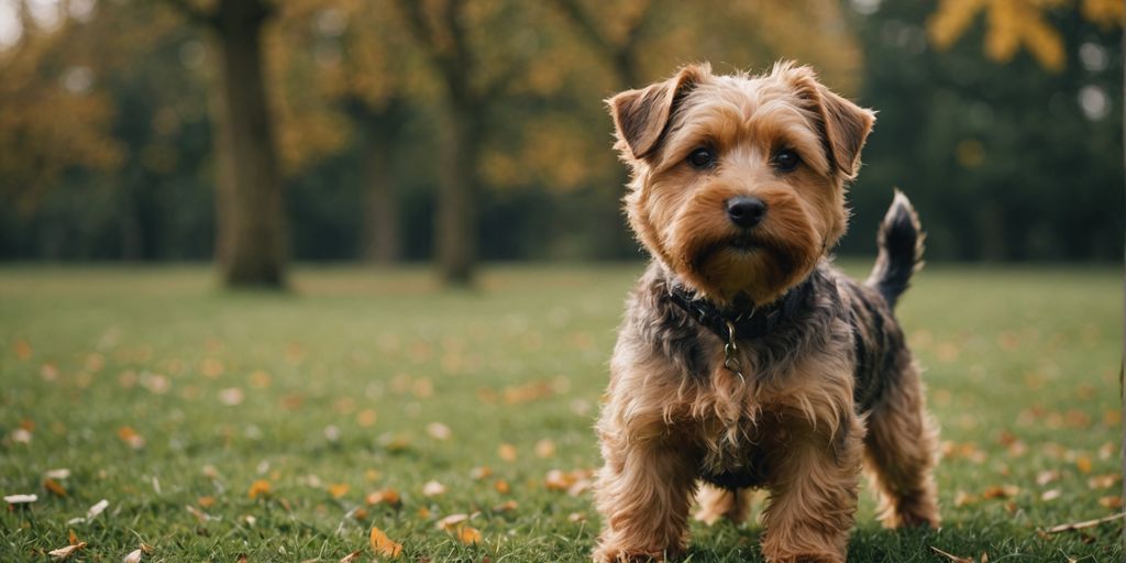 Norfolk-Terrier mit glänzendem Fell und Pflegemittel